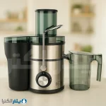 آبمیوه‌گیری قدرتمند سیلور پوینت مدل JR2000 با دهانه بزرگ و بدنه استیل